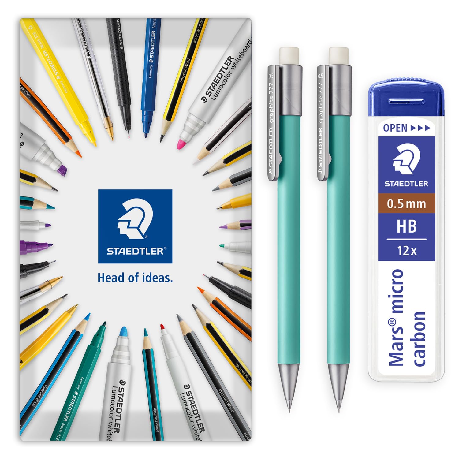 STAEDTLER 2x Green Graphite 777 Mechanical Pencils & 0.5mm HB Leads โ image 1