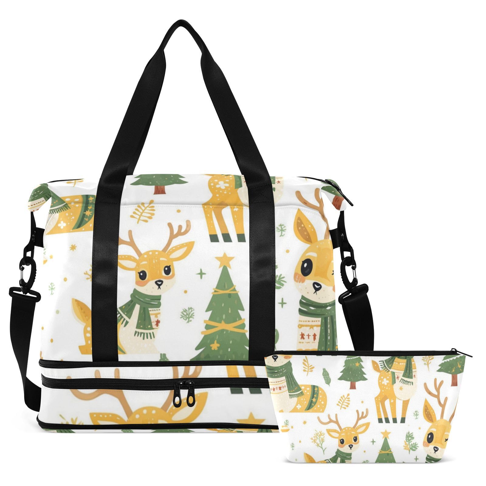 Deer Sac de voyage de nuit de style scandinave avec poche humide Sangle réglable Sac de sport pour voyage Multifonctionnel pour homme femme