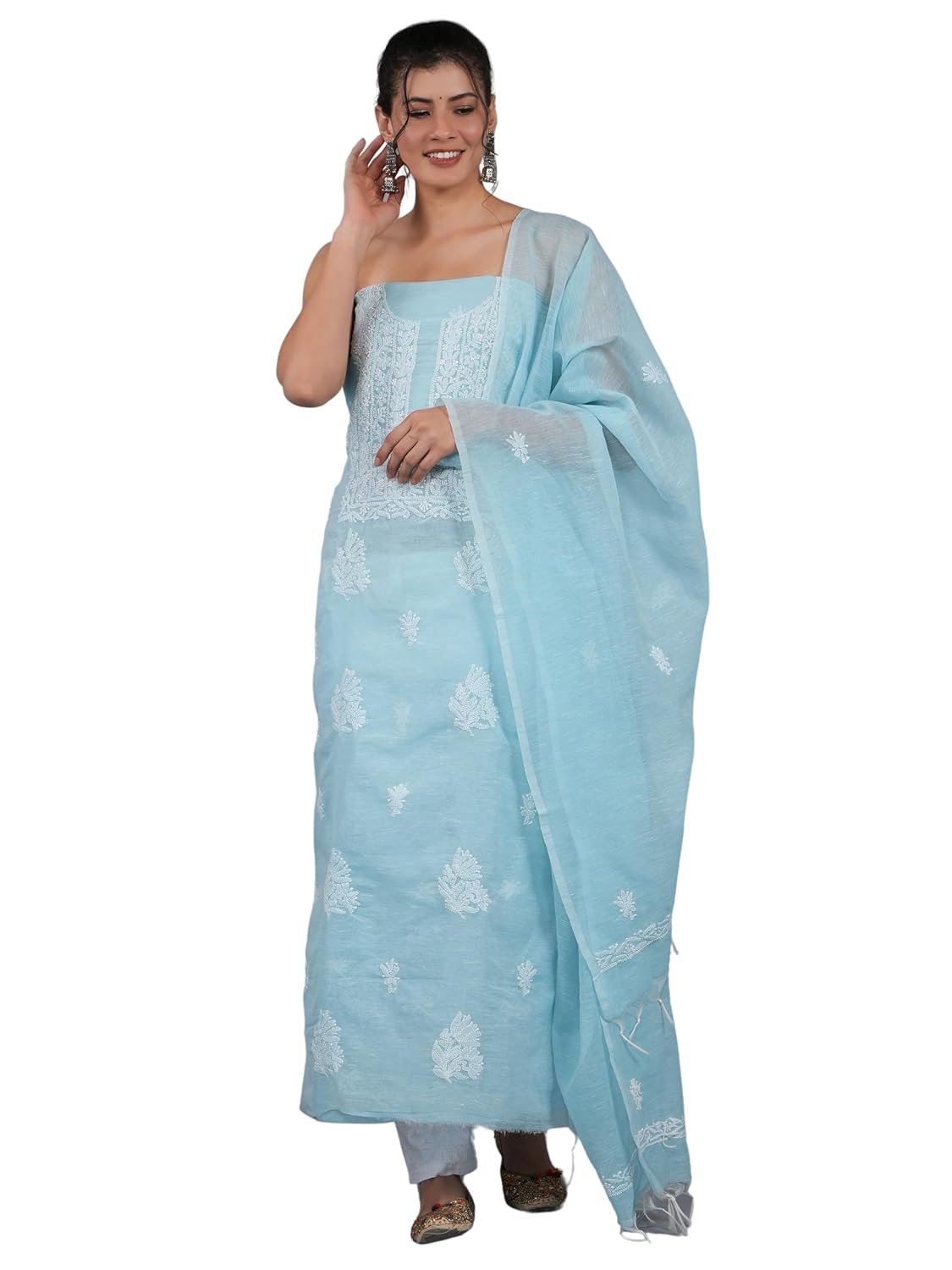 Firgun Linen Lucknowi Chikankari Unstitched Kurta with Dupatta Set Dress Material for Women, 100% Hand Embroidered - Review, Price and Buying Guide