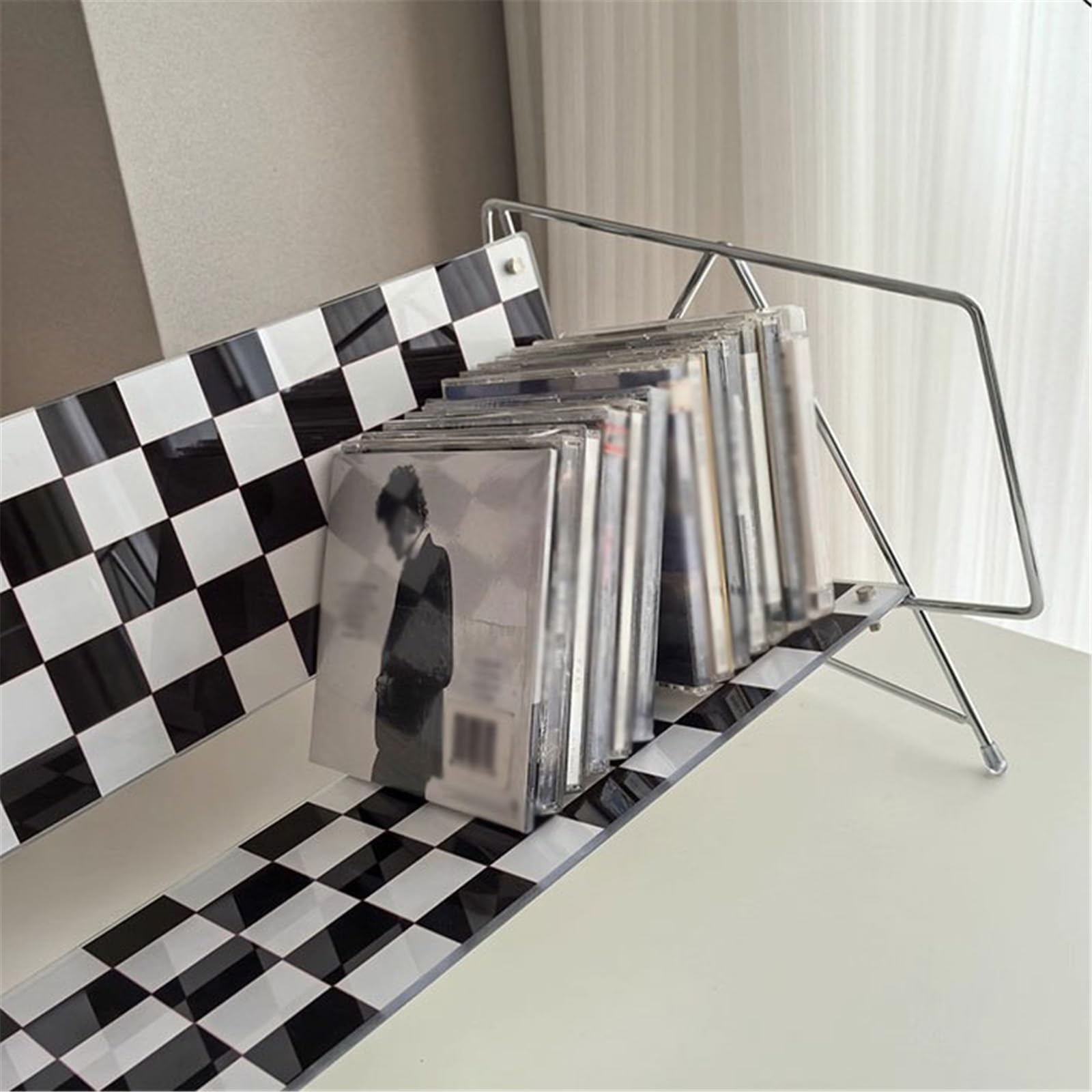 Ufficio Portadischi for CD in vetro a scacchiera bianco nero Scaffale porta dischi