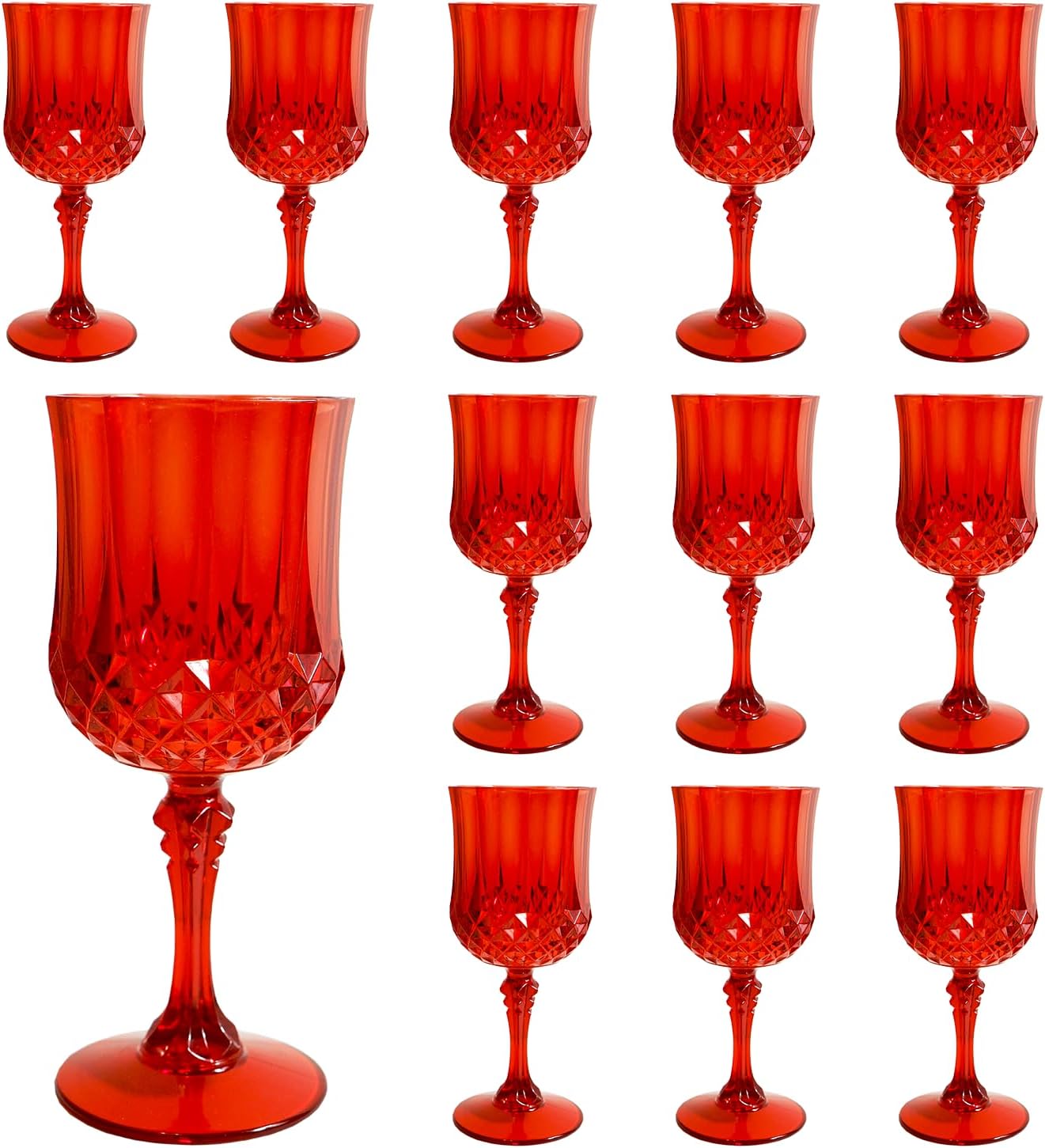 LEYIQU Plastic Wine Glasses, Plastic Goblets Vintage Style Cordial Drinking Glasses for Valentine’s Day, Wedding Reception, Grand Event Party Supplies (12, Red)