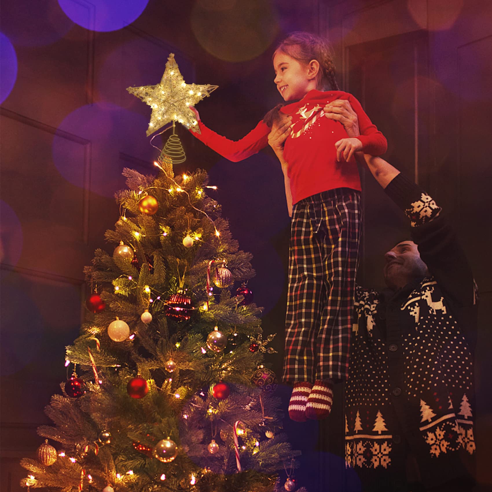 star treeです XZXWZX Christmas Tree Topper, LED Star Treetop with Golden