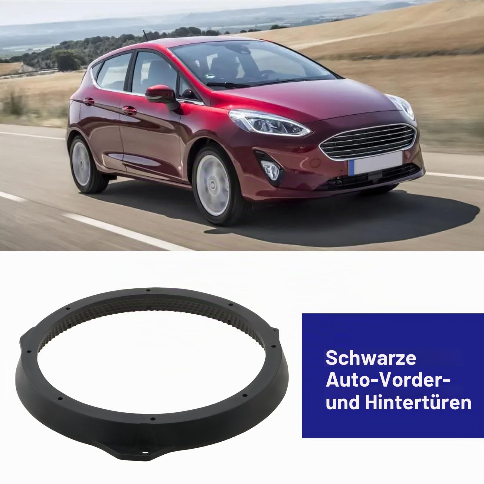 165mm 6,5 Zoll Lautsprecheradapterhalterungsring Vorder- Und Hintertür-Lautsprecheradapter Kunststoff Kompatibel mit Fiesta Ab 2008 mit 2-teiligem Kabeladapter