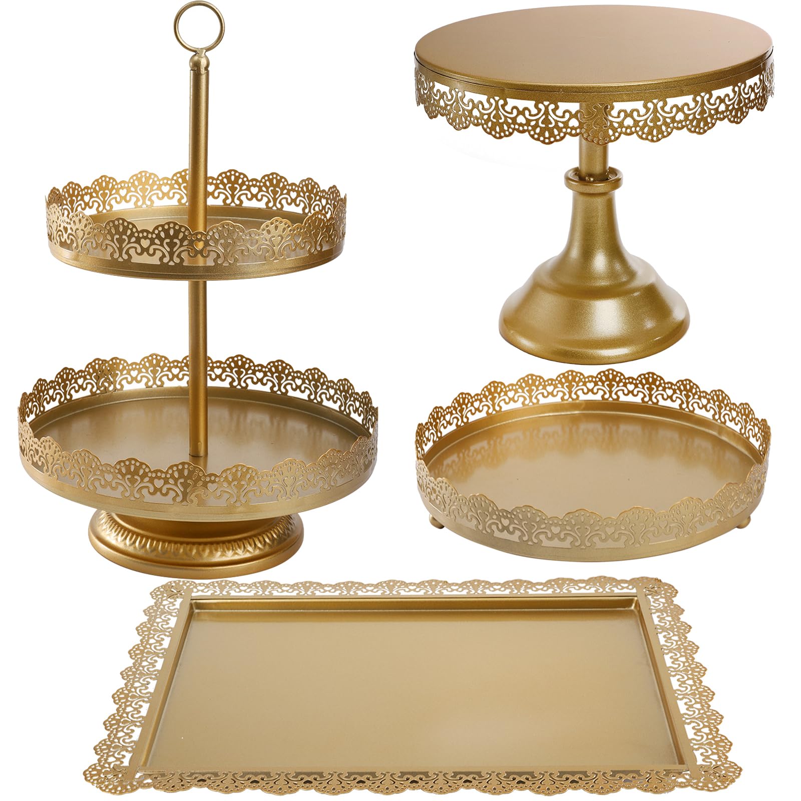 TOPZEA Set of 4 Cake Stands, Metal Cupcake Holder Tiered Dessert Serving Tower Decor Serving Platter Candy Fruit Display Plates for Baby Shower, Wedding, Birthday, Celebration, Christmas, Party, Gold