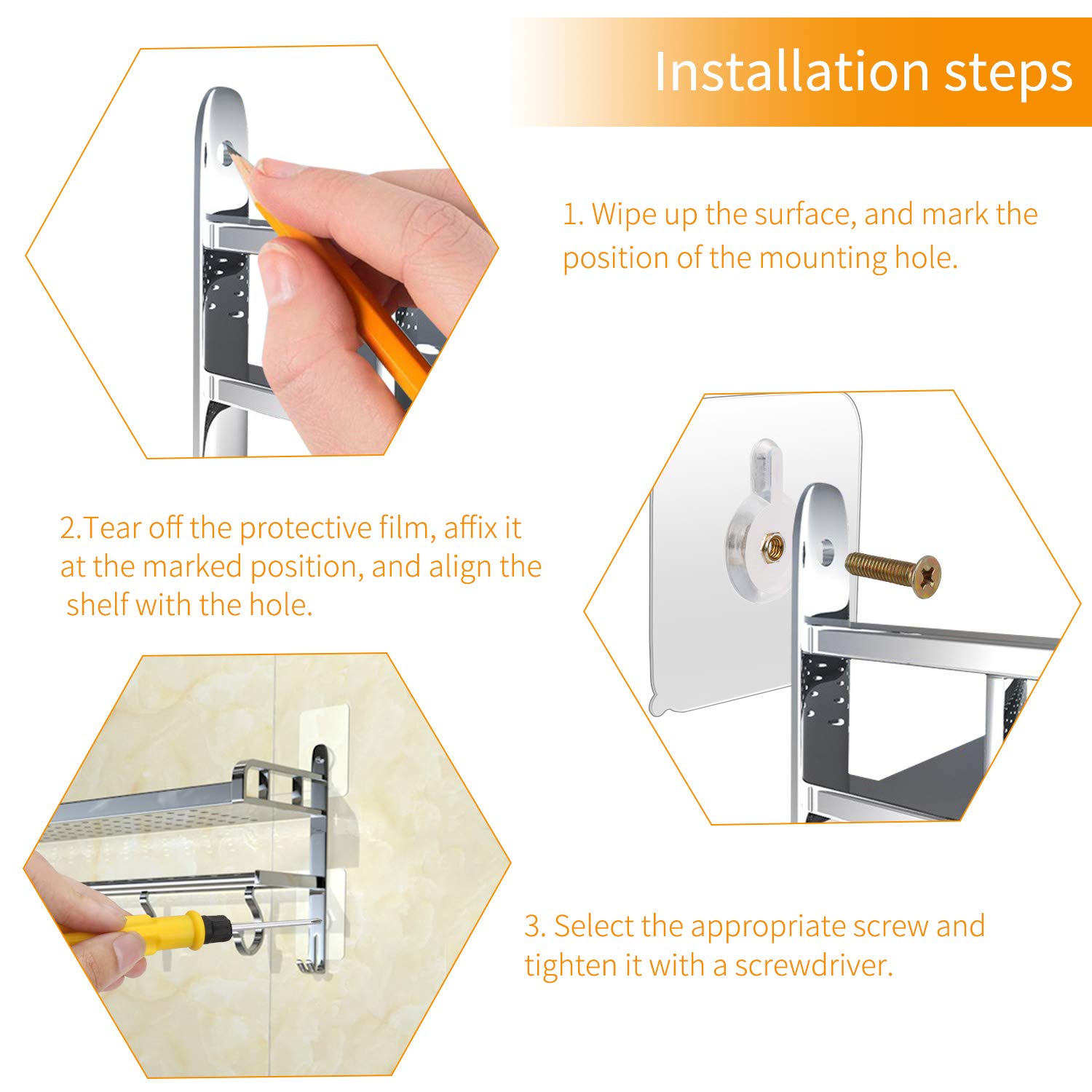 OOTSR 12-Set Adhesive Screws Wall Mount Hanging Nails No-Trace No Drilling Stick-on Sticky Screw with Screwdriver for Bathroom Kitchen Storage Room Tile Wall Shower Room