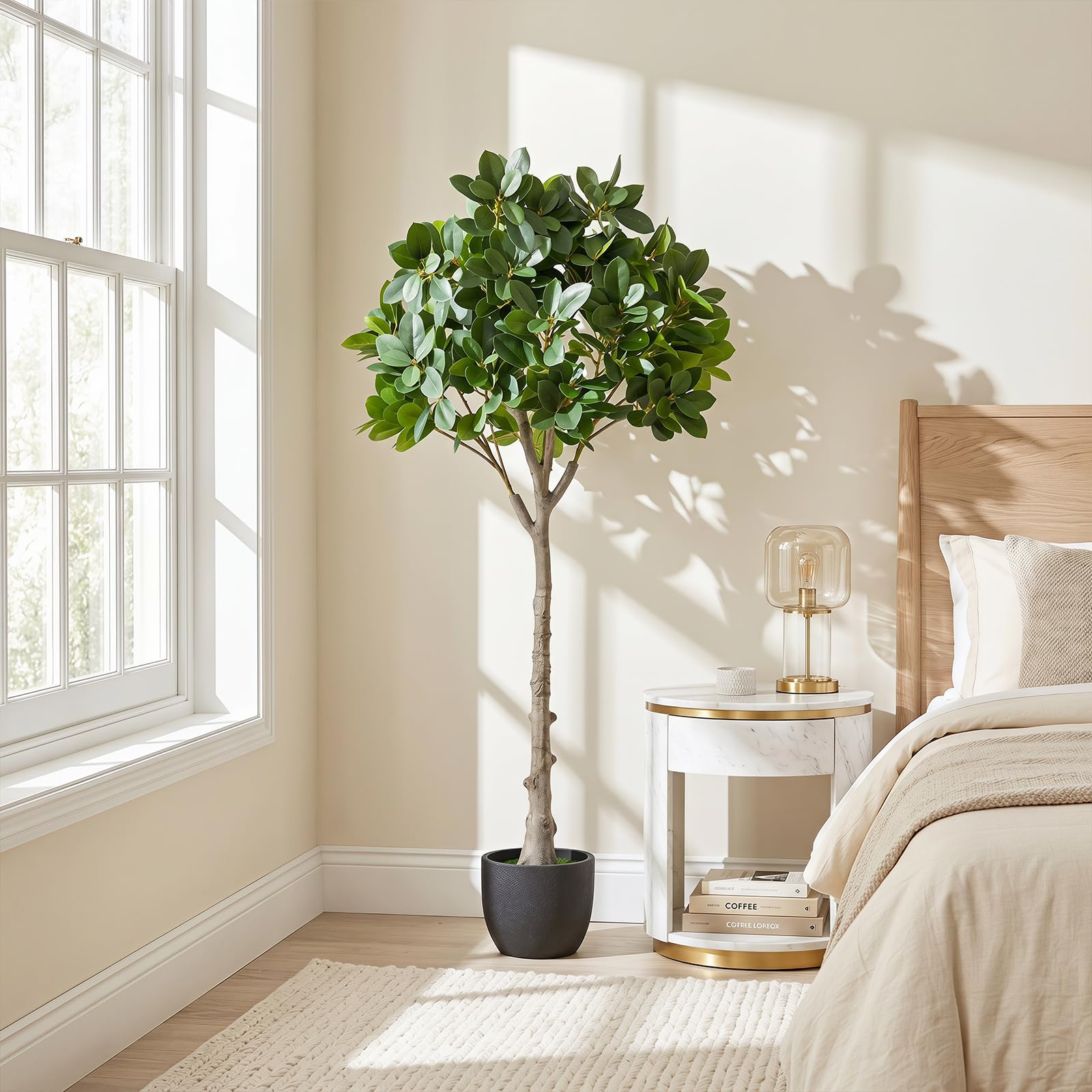 COSTWAY Pianta Finta, Ficus Finto da Interno e Esterno (140 cm) | Albero Artificiale con Rami Realistici, Foglie Fitte e Vaso Zavorrato, per Salotto, Ufficio, Hotel, Balcone e Giardino