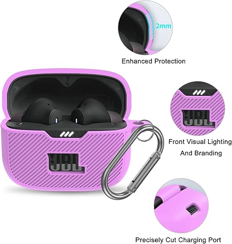 Miniatura 3 de Miimall Funda compatible con JBL Tune 230NC TWS, funda protectora de silicona suave resistente a los arañazos para JBL Tune 230NC con llavero y