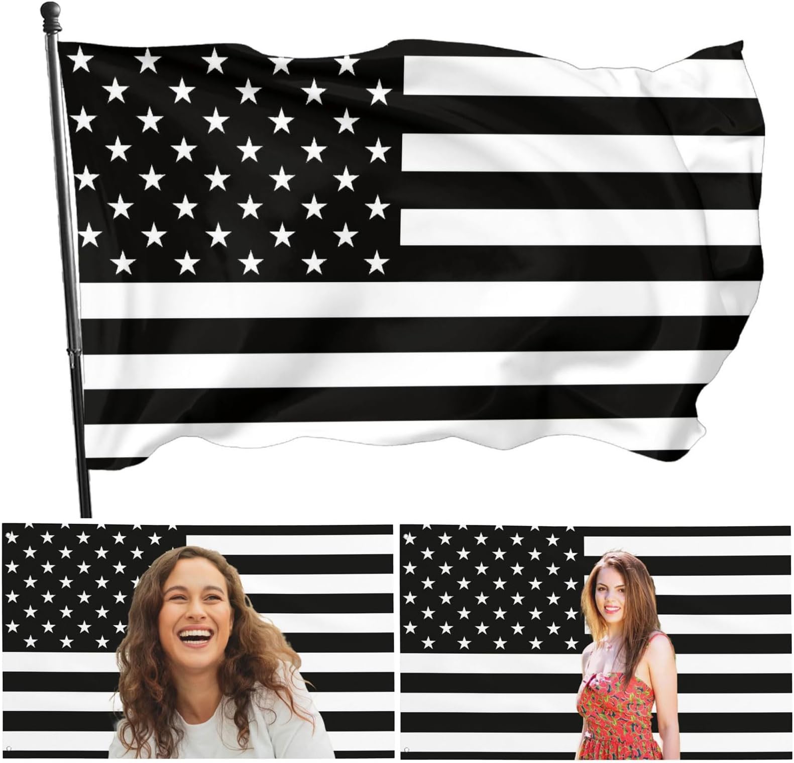 Custom Flag Design Your Photo/Logo/Text Personalized Flags Single/Double Sided for Home Decorate,Garden,Rooms,Clubs,Concerts,Outdoors (2x3ft/3x5ft/4x6ft/5x8ft), Fba-Black White