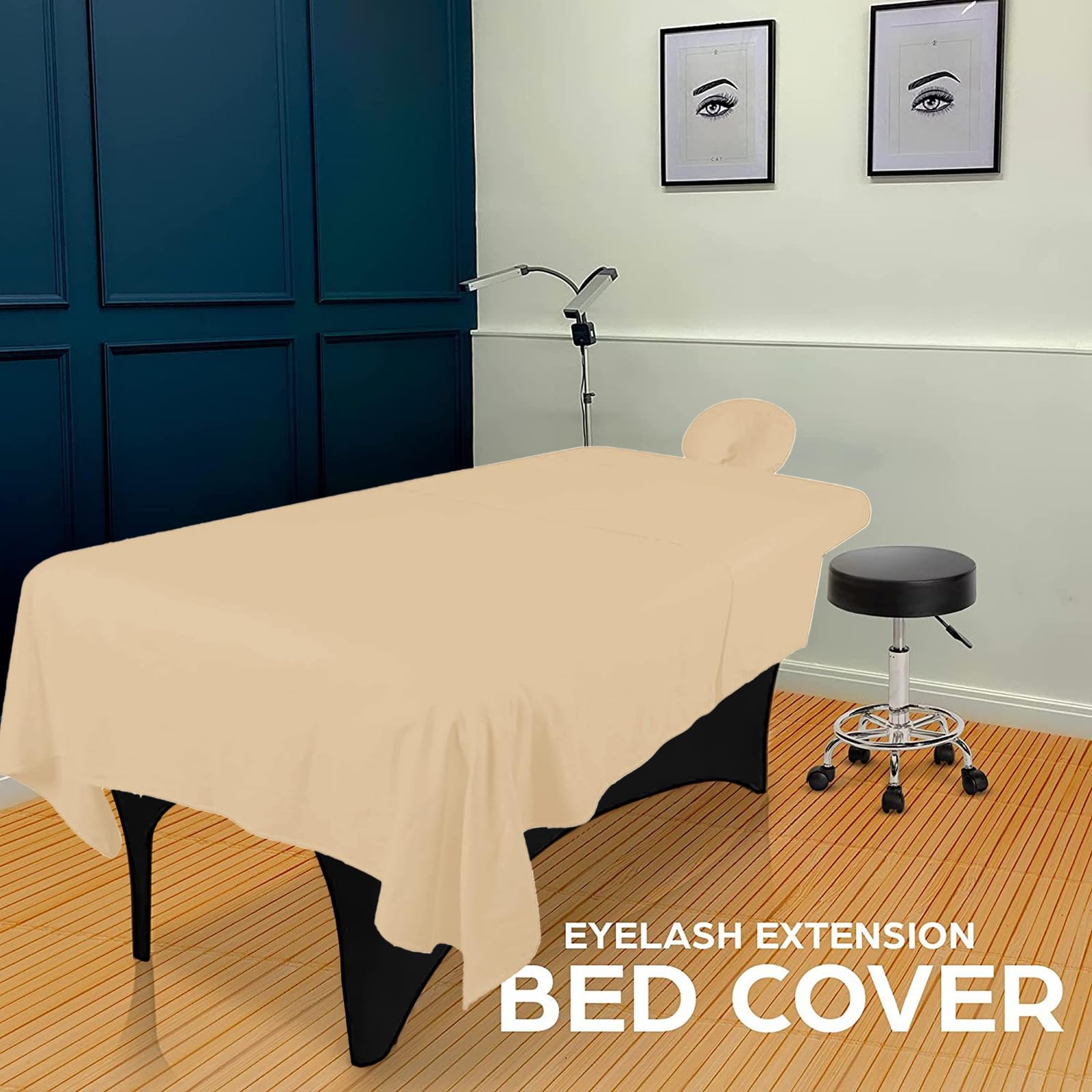 Lot de 2 draps de lit réutilisables en microfibre douce - Pour table de massage - Drap-housse et housse pour repose-visage - Pour salon de beauté, spa, cheveux - Beige