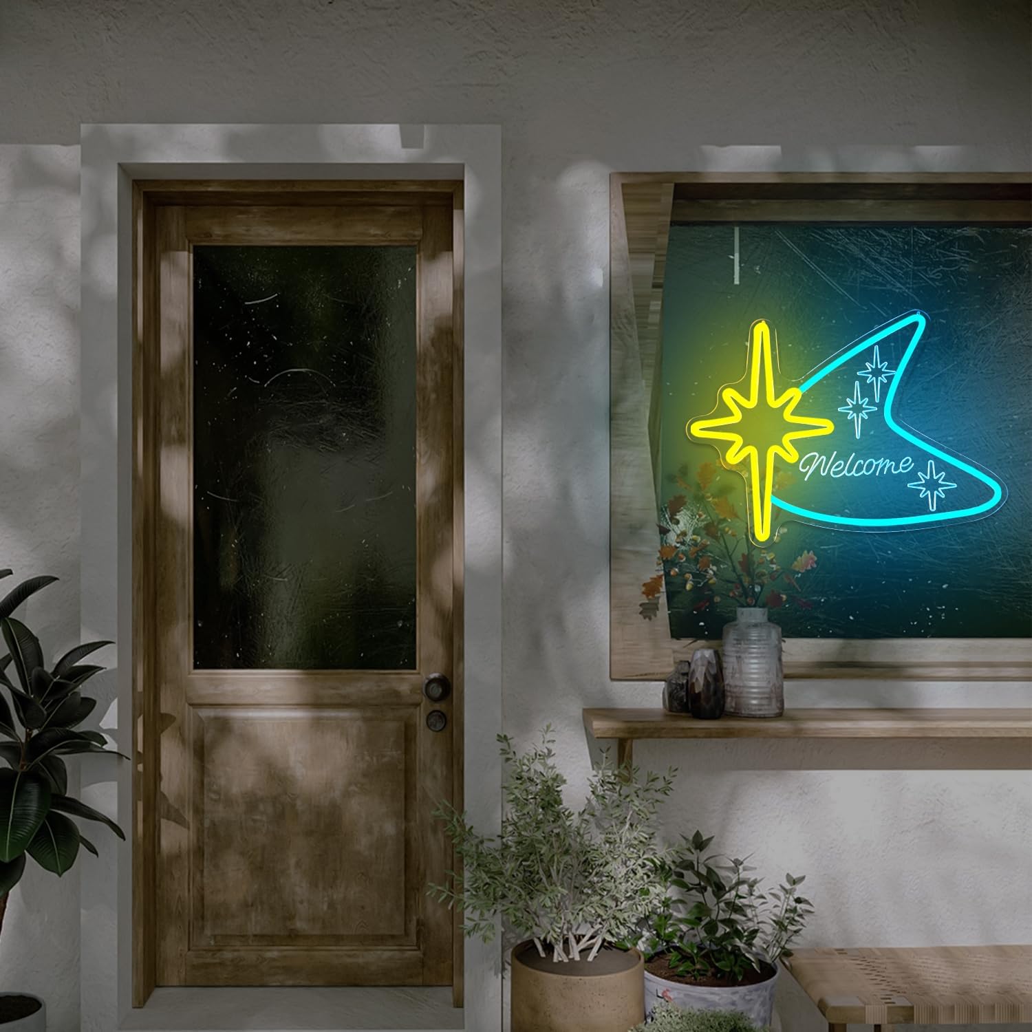 Mid Century Modern Neon Sign for Wall Decor Starburst Neon Light Dimmable Boomerang Led Signs Mid Century Welcome Light Up Sign for Home Business Vintage Style Wall Art