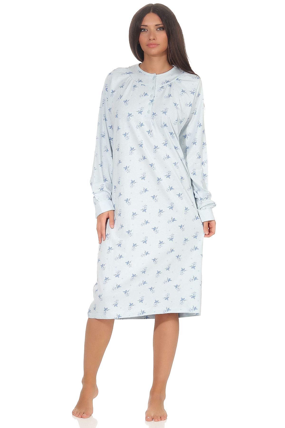 Normann Camicia Da Notte Donna Manica Corta 105 Cm In Puro Cotone, Con Bottoni Sul Collo - Colore Menta, Taglia Media