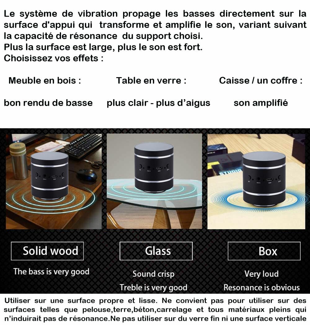 Cyber Express Adin D6S - Altavoz con vibración portátil Bluetooth, amplificación de resonancia de superficie