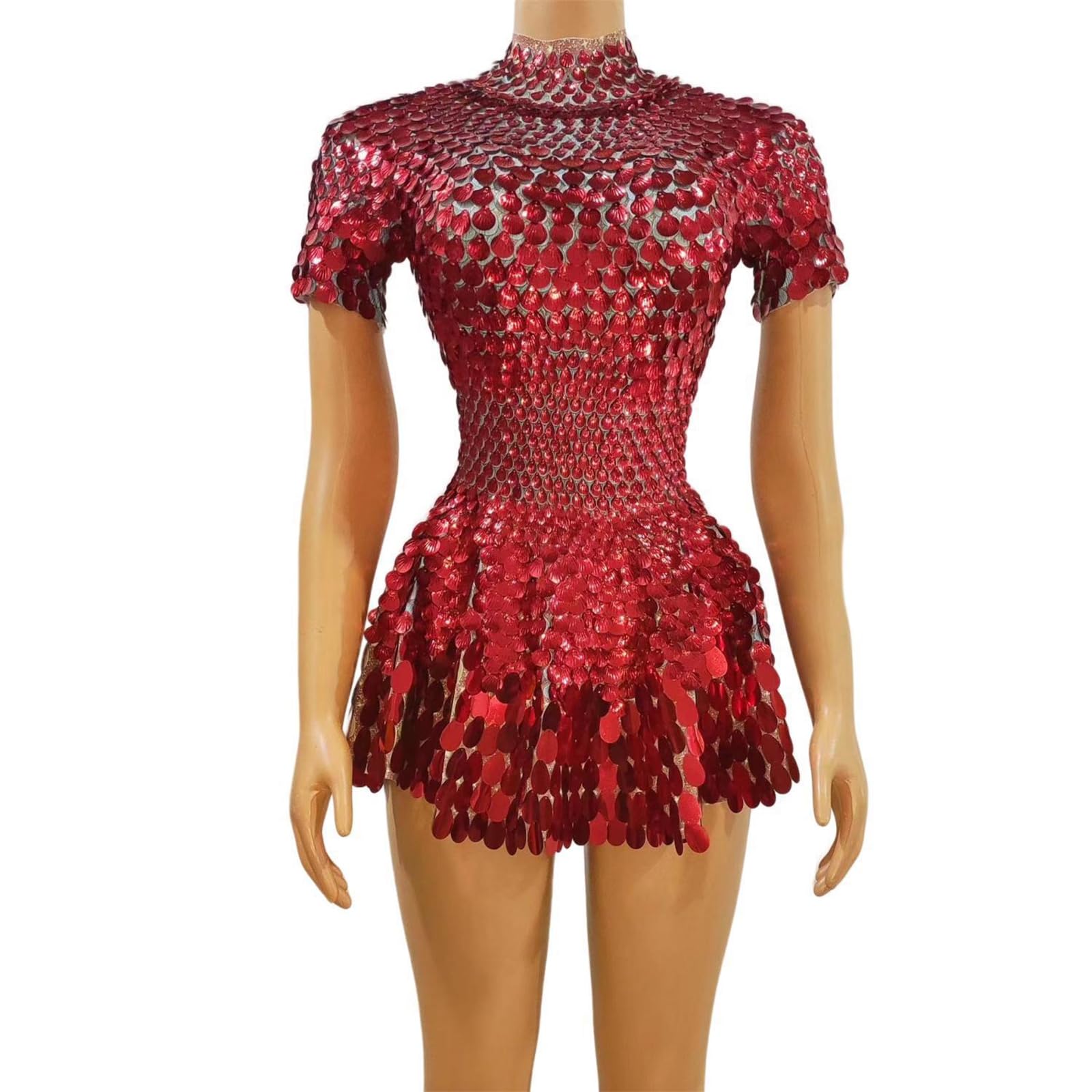Helles Pailletten Tanzkostümkleid, bequemes, atmungsaktives, figurbetontes Kleid für Wettbewerbe und Partys, Bühnenshow, Damen Paillettenkleid