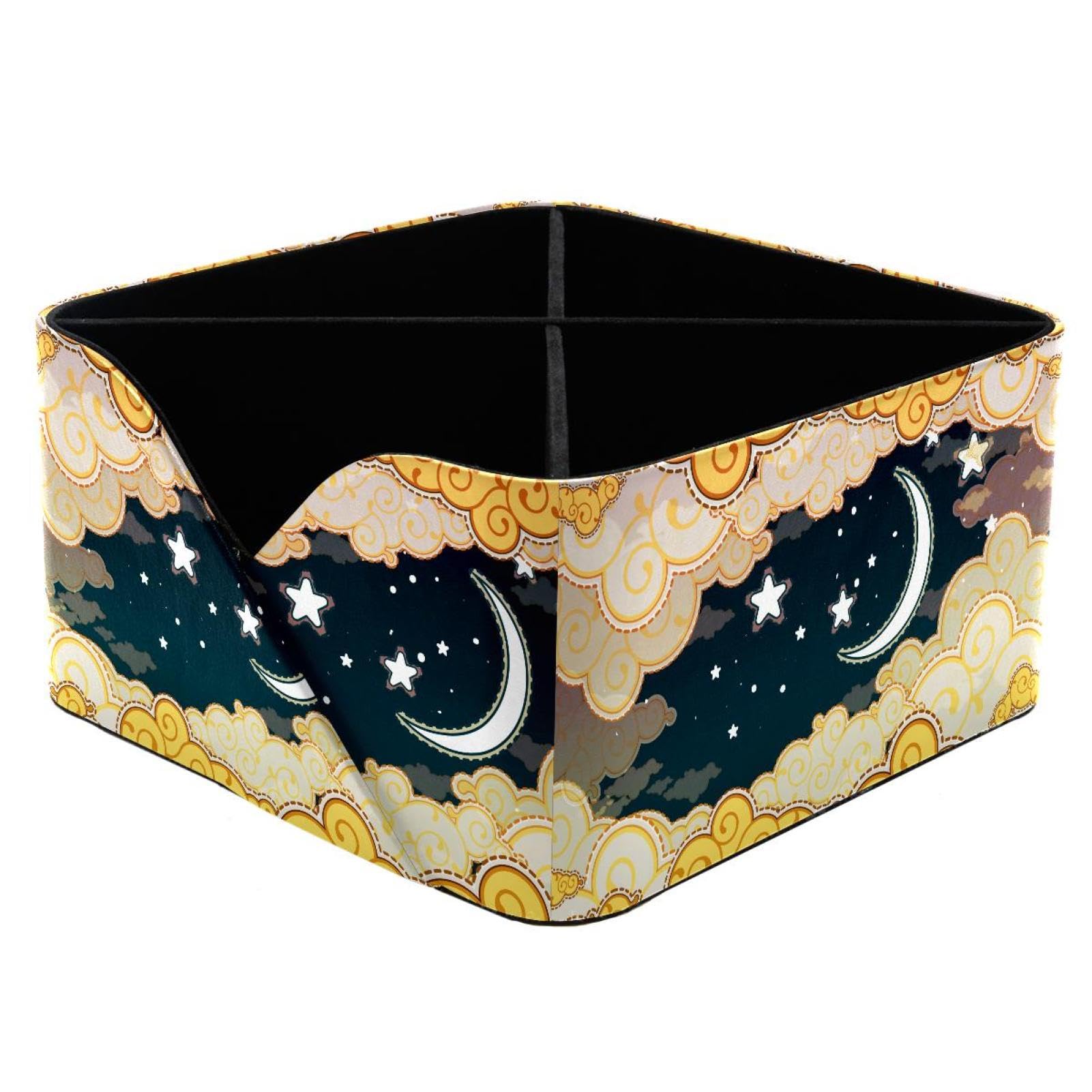 KengjuTesu Moon Stars Night Sky Desktop Organizer Pen Holder, Rectangular Pencil Cup for Office, Study and Makeup Stations