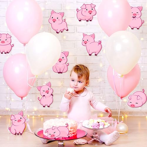 Miniatura 7 de Jecery Decoración de fiesta de cumpleaños con estampado de cerdo, letreros de puerta con temática de animales de granja, carteles de recortes de