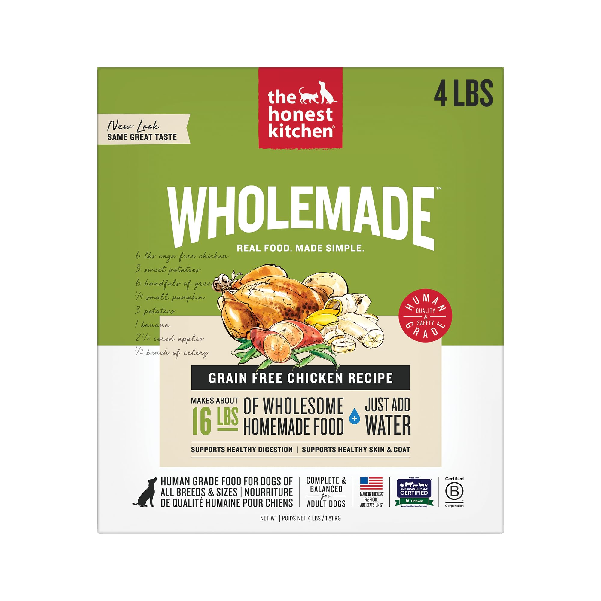 The Honest Kitchen Human Grade Wholemade™ Dehydrated Grain Free Chicken Dog Food - Complete & Balanced Meal or Topper - 4 lb Box