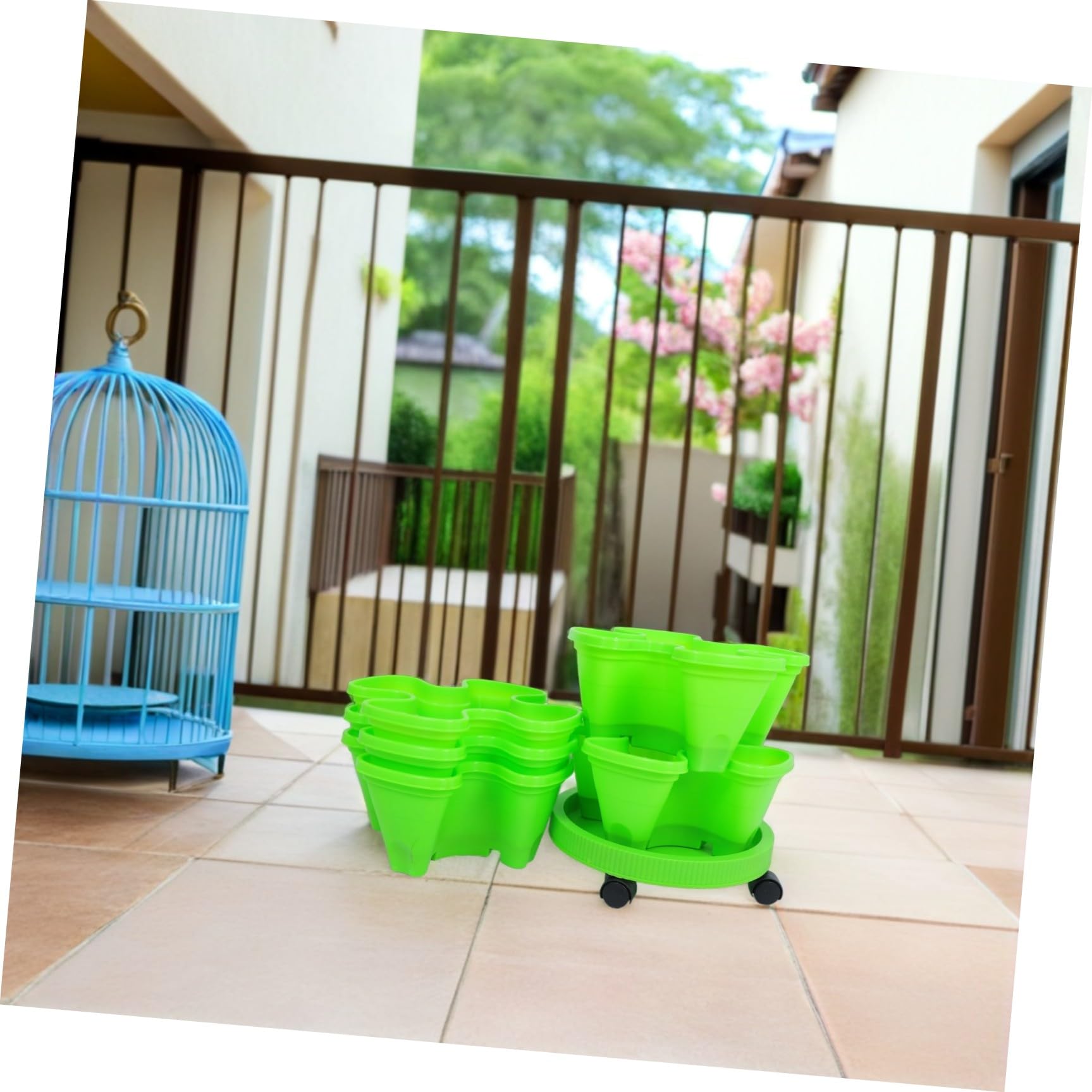 Mikinona Tour de Jardinière Empilable Multicouche Abs Vert pour Fraisiers