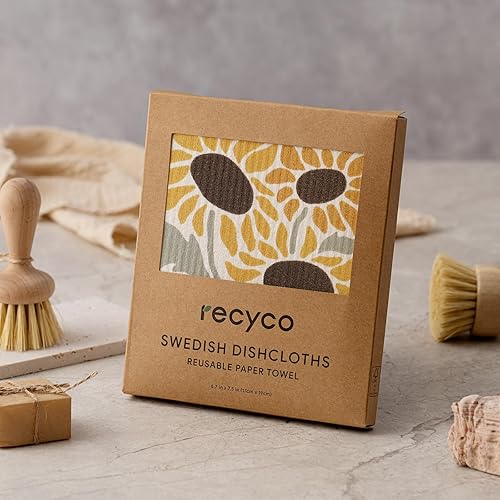 Miniatura 9 de RECYCO Paños de cocina suecos  Paquete de 6 trapos lavables de hojas de otoño  Toallas de papel de limpieza reutilizables de celulosa  Toallitas