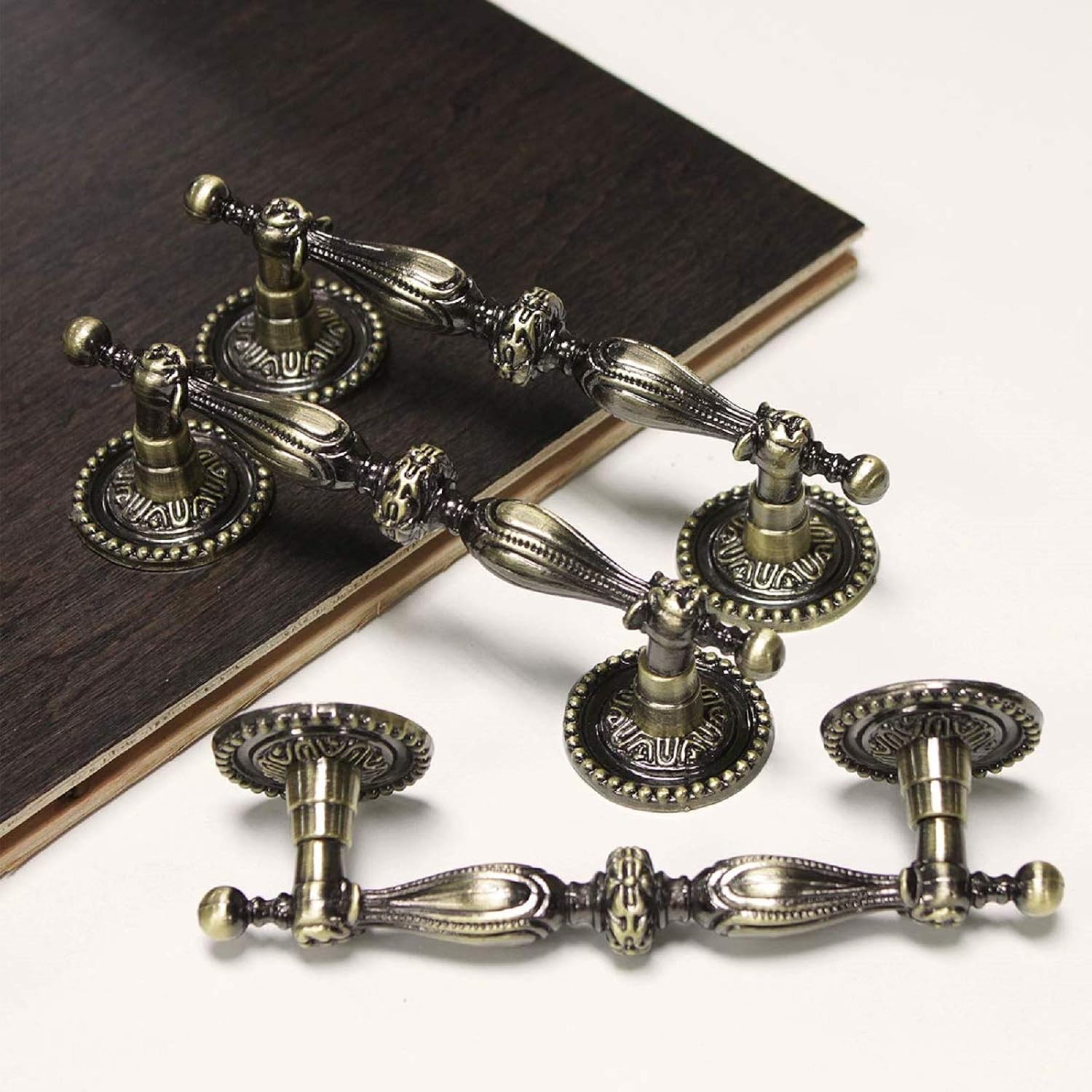 10 Pack Antique Bronze Cabinet Pulls,3.5 inch Hole Centers Vintage Kitchen Drawer Pulls,Bar Shape Kitchen Cabinet Hardware,Rustic Closet Pull Handles