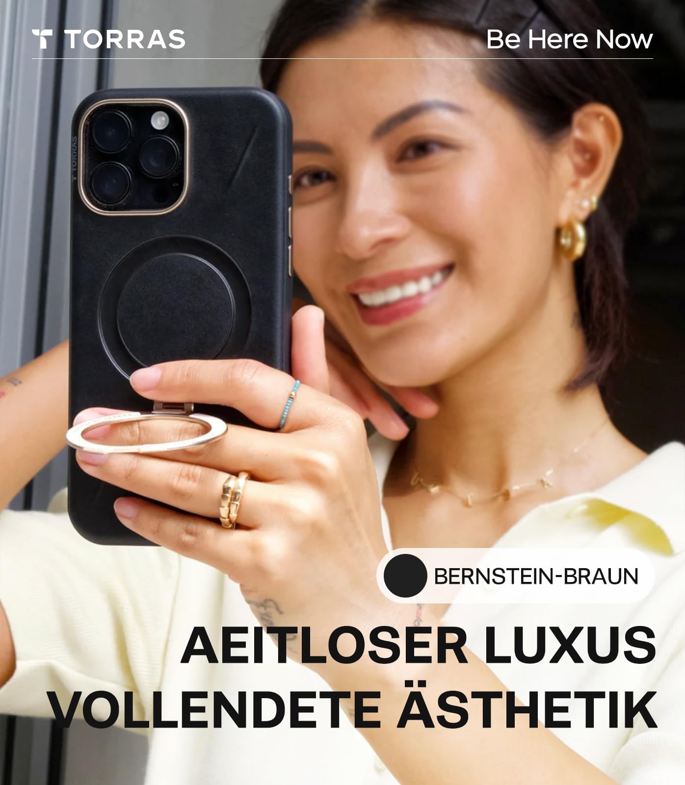 TORRAS Ostand Q3 VegSkin - Funda para iPhone 16 Pro Max (piel de silicona sostenible) (soporte magnético invisible 360°), tacto premium, duradera, funda iPhone 16 Pro Max Case noble estructura de piel