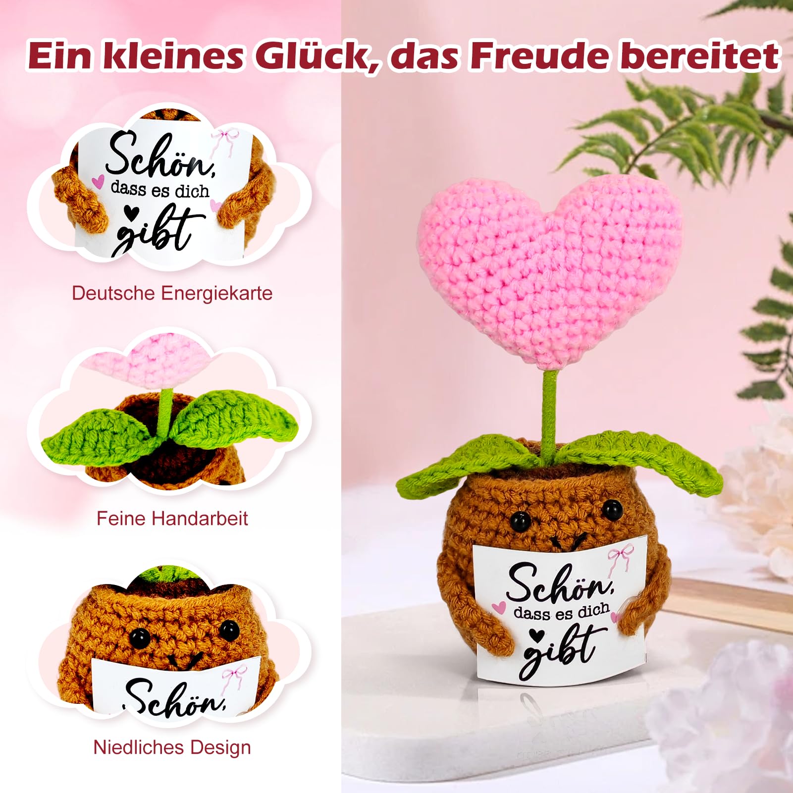 Geschenke für Frauen, Geburtstagsgeschenk für Frauen Freundinnen Schwestern Damen Beste Freundin, Schön dass es dich gibt Geschenke, mit Gehäkelte Glücksbringer