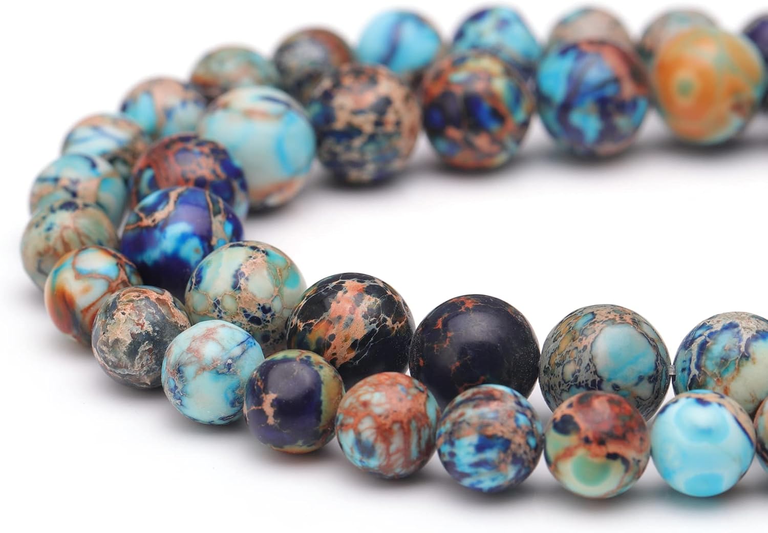Youngbling Natural Gemstone Beads for Jewelry Making,8mm Mixed Blue Imperial Jasper Polished Round Smooth Stone Beads,Genuine Real Stone for Bracelet Necklace 16 Inch - Image 3