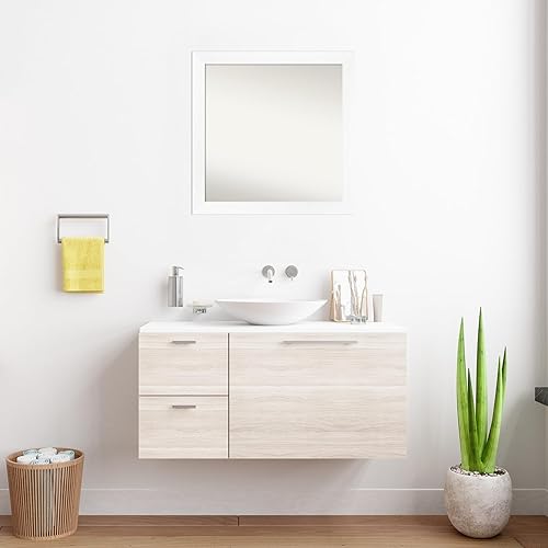 Miniatura 4 de Amanti Art Espejo de baño blanco para sobre el fregadero, 25 x 25 pulgadas, hecho a medida, espejo de tocador cuadrado estrecho blanco, marco de