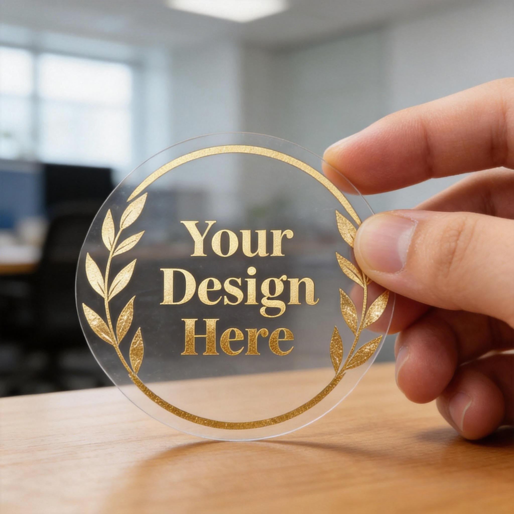 Custom Stickers for Business Logo - Personalized Gold Foil Clear Self-Adhesive Label Stickers for Packaging, Shopping Bags, Invitations