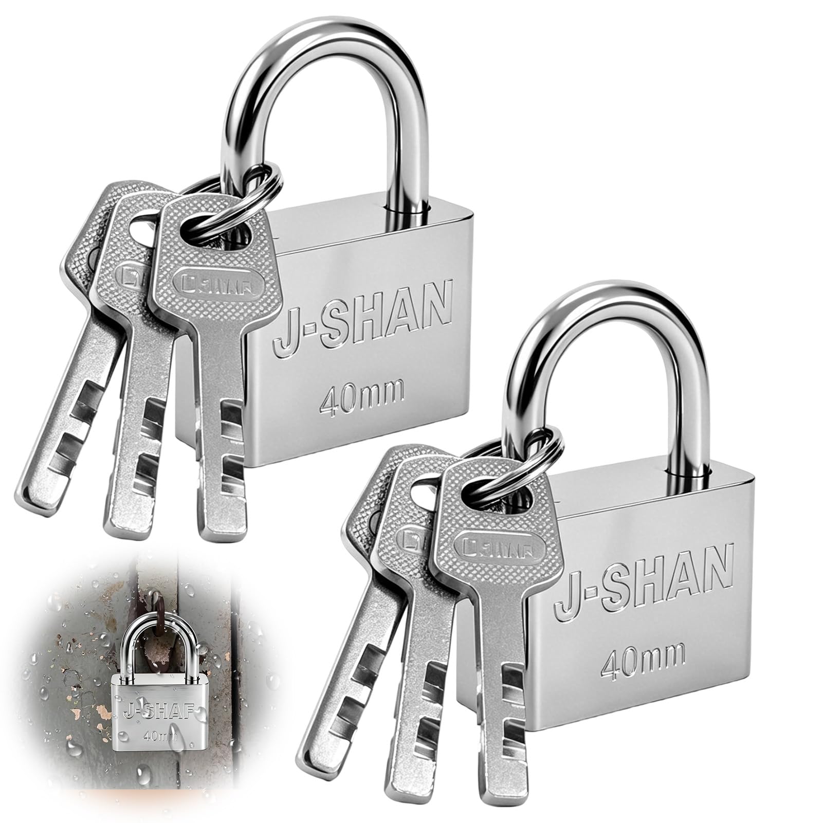 2 Pack Padlocks with Keys Heavy Duty Waterproof Outdoor Padlock Waterproof Outdoor Padlock Weatherproof for Shed Gate Chain Gym Locker 8pcs Set (2 Locks 6 Keys)