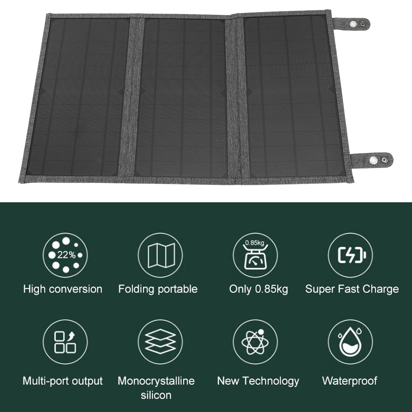 Ładowarka do paneli słonecznych 30 W 18 V, szybkie ładowanie, kompaktowy, składany panel słoneczny do tabletu telefonu komórkowego (szara)