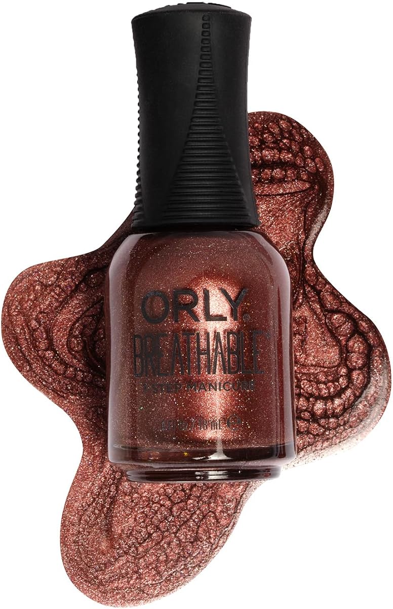 Esmalte de uñas Orly transpirable | Color de uñas todo en uno para otoño e invierno | Cremas brillantes de rojos opulentos y rosas exuberantes, 0,6 onzas líquidas (Diosa un poco de bronce)