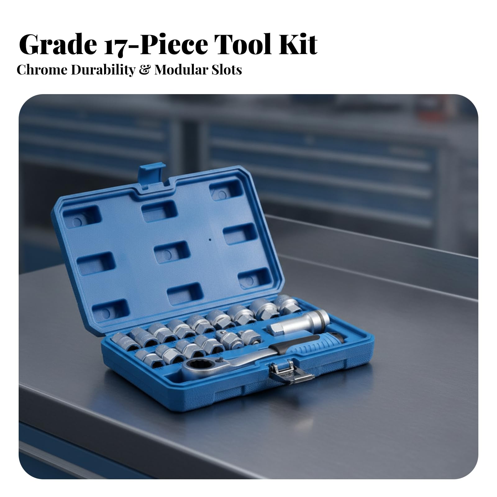 17 Pezzi Chiavi a Immediato Custodia Rigida Antiurto, Set di Bussole con Inserti, Completo, per Manutenzione Meccanica, Officina, Meccanici,