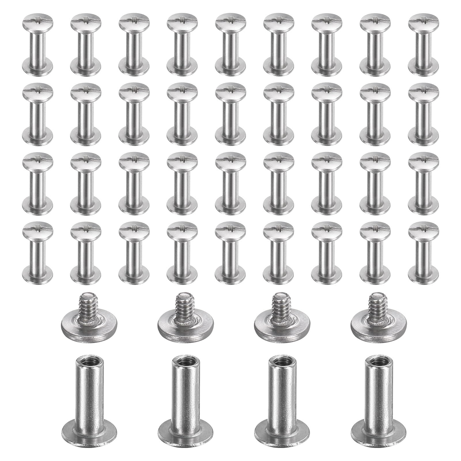 sourcing map 40set Chicago Screw M2x9mm 3mm Length Metal Phillips Nail Rivet Stud Bolts Rivets Binding Post Screw for DIY Leather Belt Bag Craft Bookbinding, Silver
