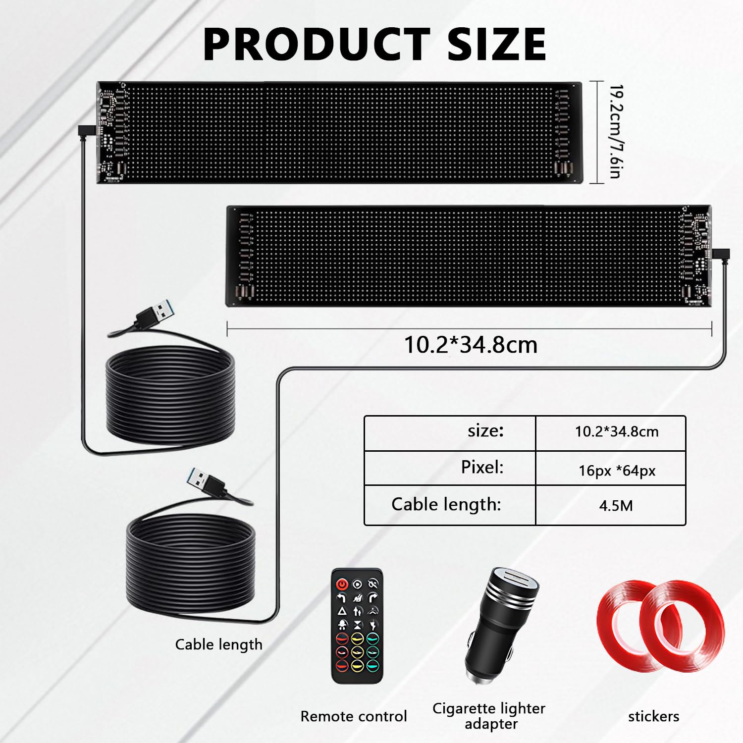 Lot de 2 Yeux LED pour Voiture - 10,2 x 34,8 cm - Yeux LED pour Camion - Programmables - avec contrôle par Application et télécommande pour Texte de Voiture et Camion (Pixels 20 x 64)