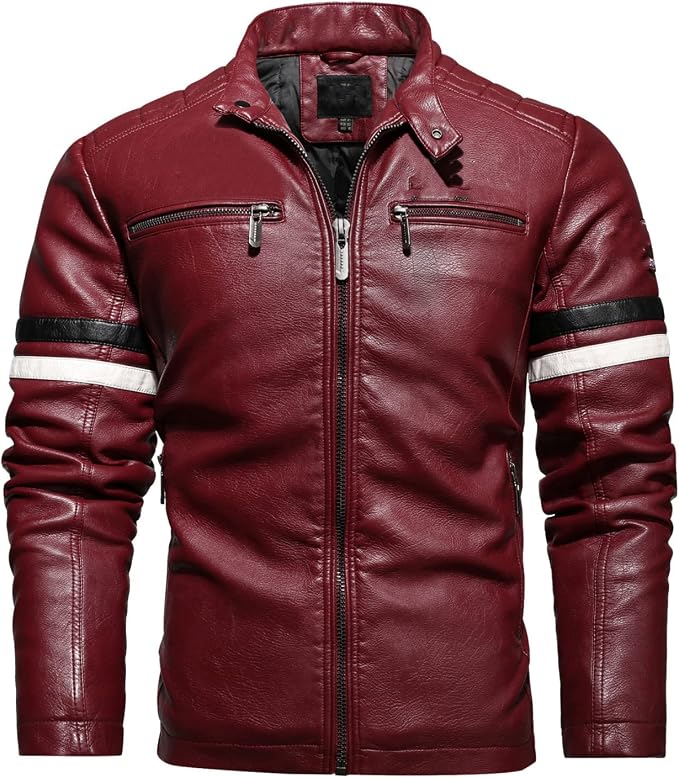 Men's Vintage Leather Motorcycle Jacket with Embroidery Winter PU