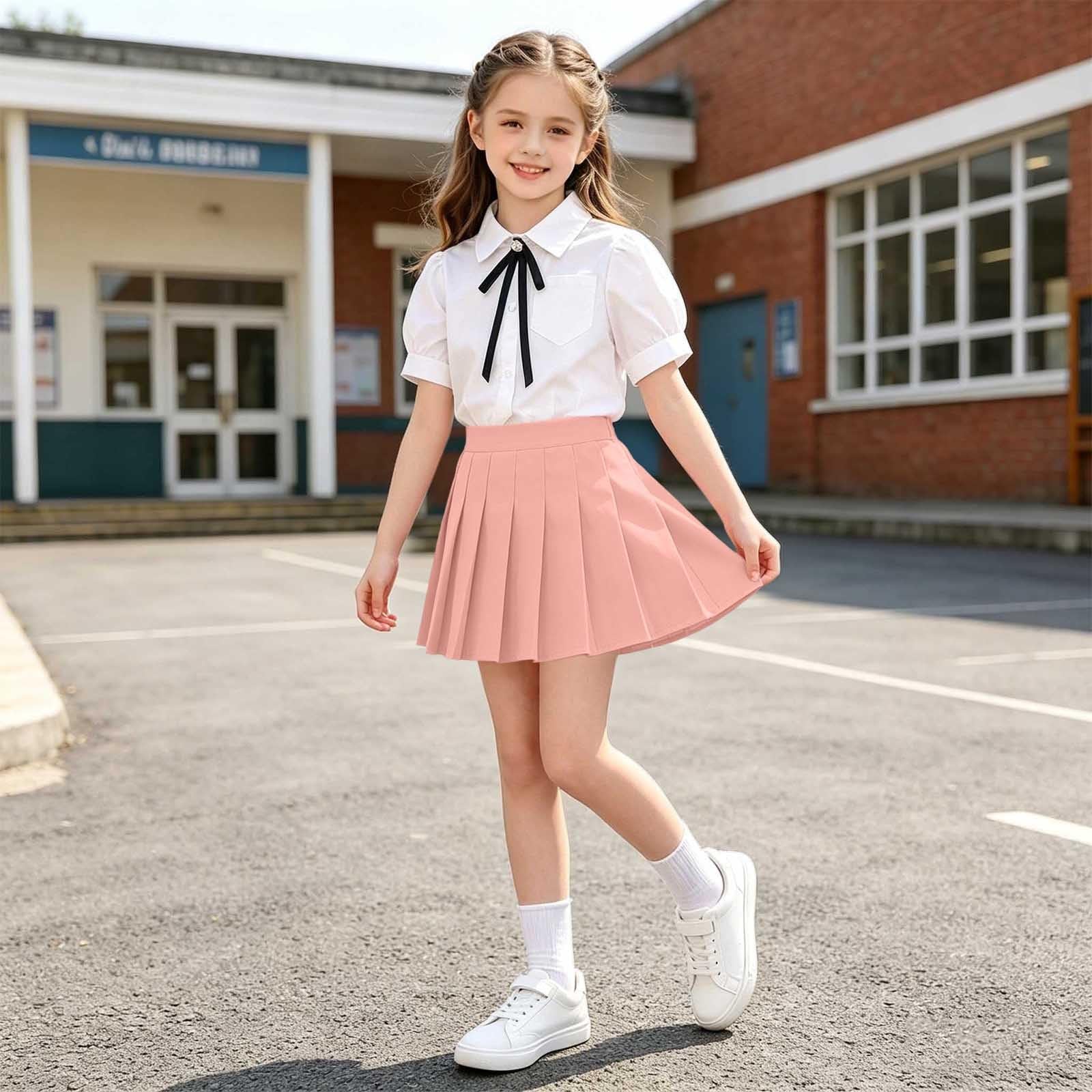 duxyoz Mädchen-Schuluniform-Rock-Set, Sommer, 2-teiliges Outfit, kurzärmelig, Button-Down-Shirts und hohe Taille, plissierte Mini-Röcke, zweiteilige Outfits, niedliche Partykleidung, Kleidungssets, 2