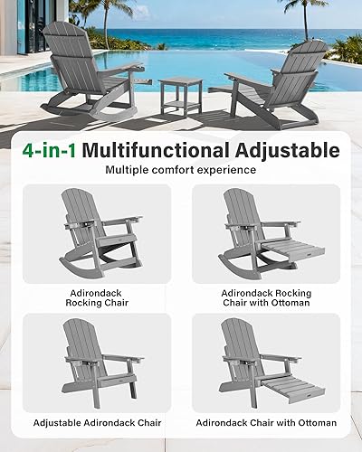 Miniatura 4 de YEFU Sillas Adirondack con otomana retráctil sillas mecedoras Adirondack de gran tamaño, respaldo alto ajustable de 5 niveles, balancín para