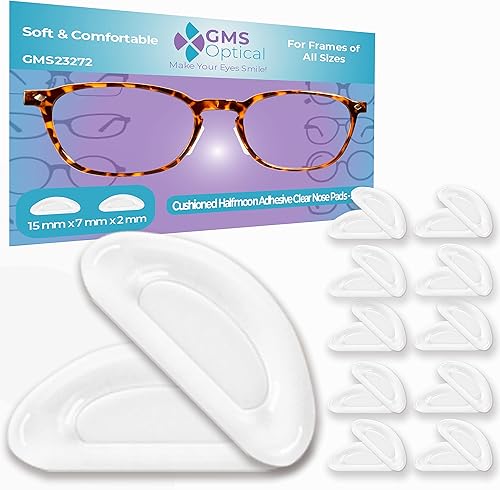 GMS Optical Grosor regular de 0.079 pulgadas  0.59 pulgadas de longitud media, almohadillas adhesivas antideslizantes de contorno de nariz para
