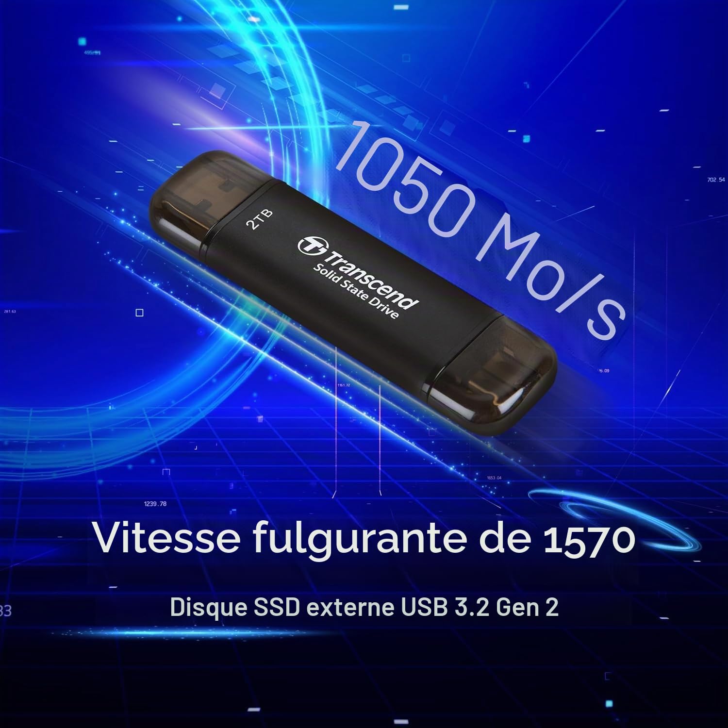 Transcend ESD310C SSD Portable 128Go Type-A/Type-C Compatible PS4/PS5 Noir - TS128GESD310C