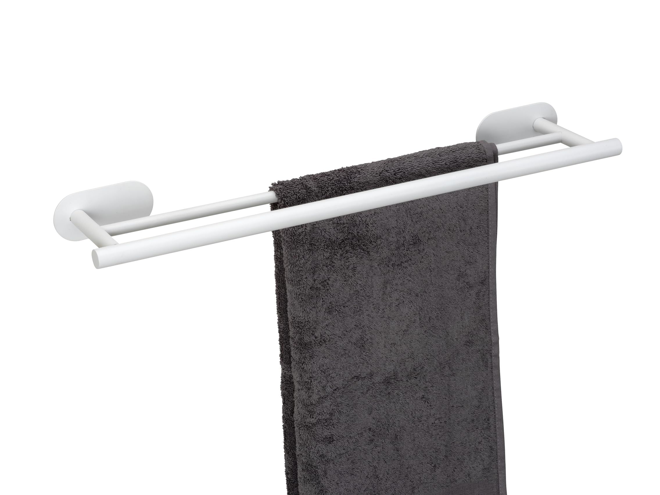WENKO Turbo-Loc® Badetuchstange Duo Orea White matt, 60 cm, Doppel Handtuchstange aus rostfreiem Edelstahl, 60 x 4,5 x 12 cm, Weiß