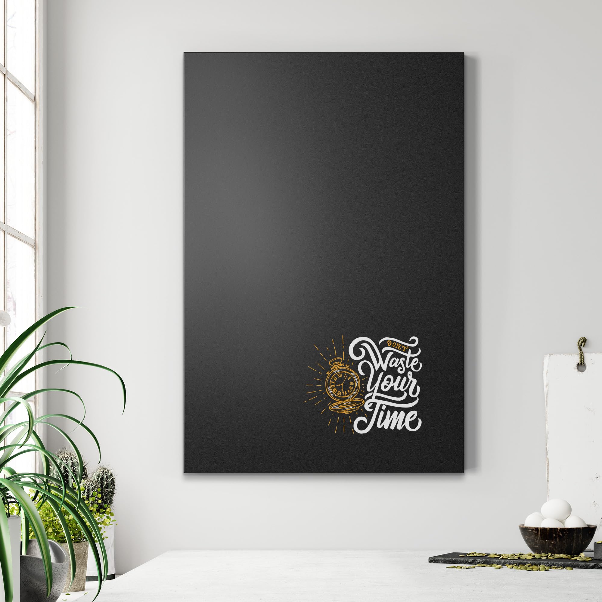 DEQORI Magnetyczna tablica do pisania kredą z nadrukiem UV, motyw "Zeit ist kostbar", prostokątna, 60 x 90 cm, metalowa tablica kredowa do pisania – dekoracja ścienna do kuchni, korytarza, pokoju