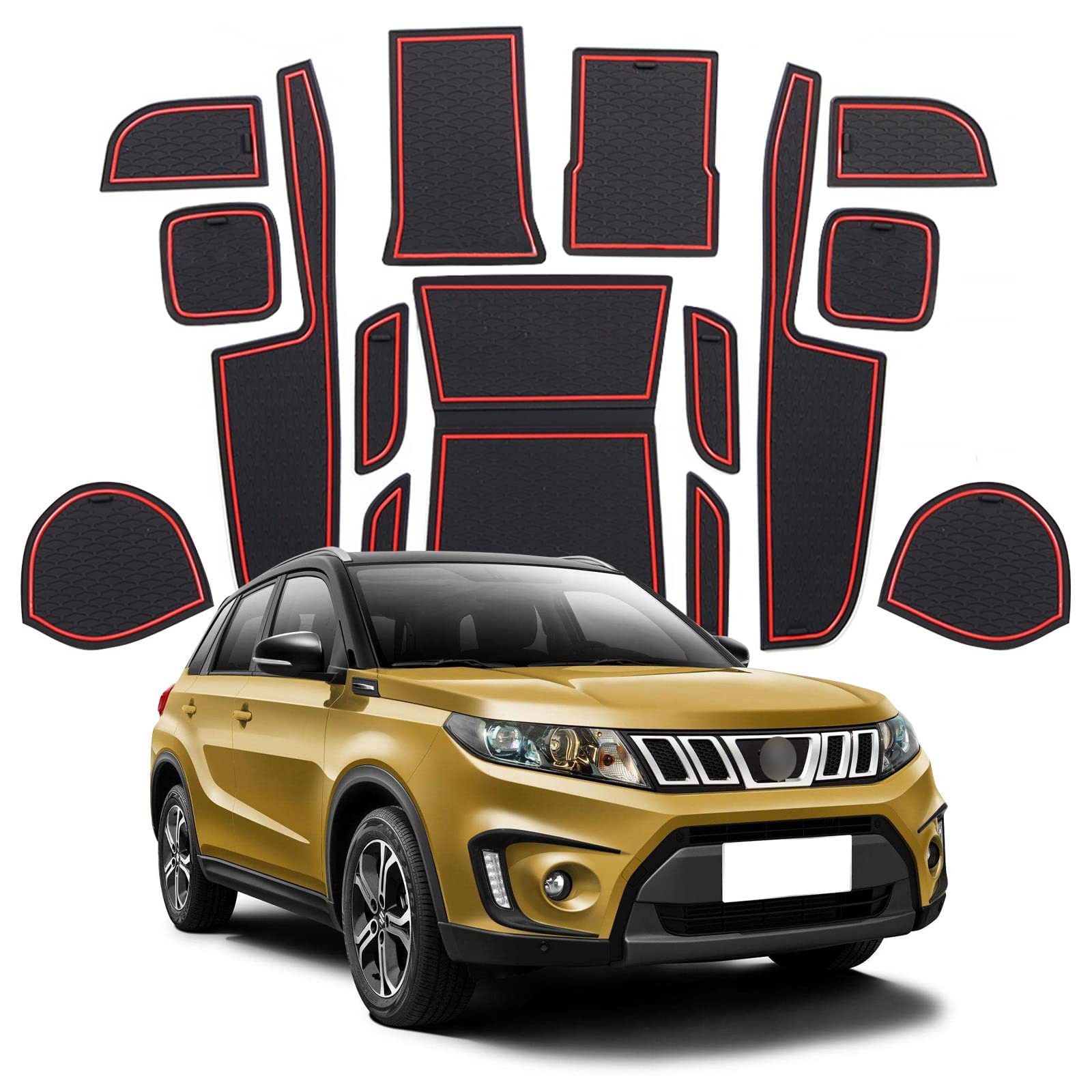 Vitara Maty gumowe kompatybilne z Suzuki Vitara 2016-2023, wewnętrzne maty antypoślizgowe do konsoli środkowej, pudełko do przechowywania, części samochodowe, akcesoria wewnętrzne