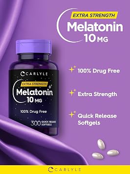 Carlyle Melatonin 10mg | 300 Softgels | Extra Strength Support for Adults | Non-GMO, Gluten Free Supplement