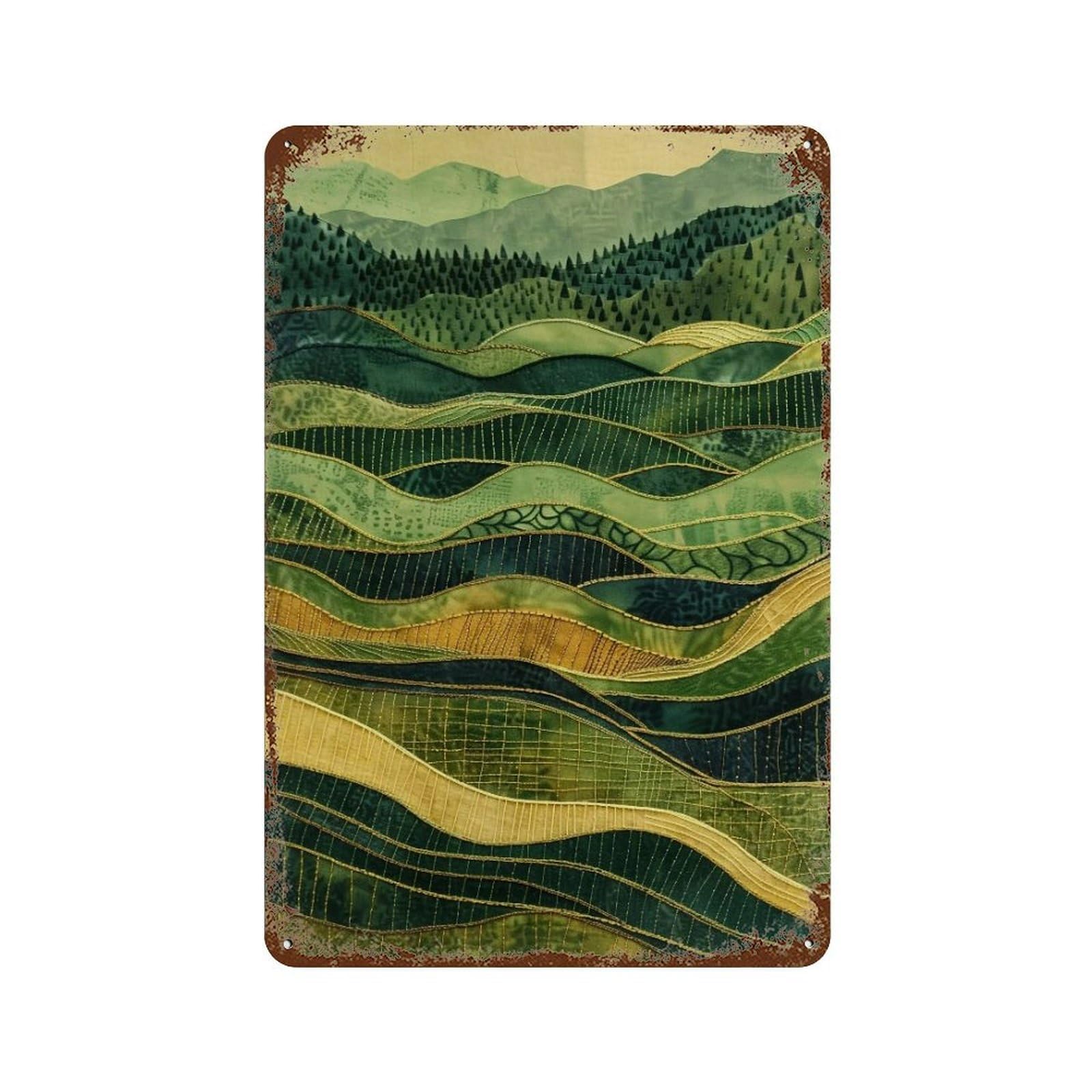 Wujhgrsg Style Stitched Wavy Stratified Green Hills 01 Wall Art Retro Iron Vintage Metal Tin Sign Poster Modern Decor For Home Cofffee Club Bar Shop 30X20cm