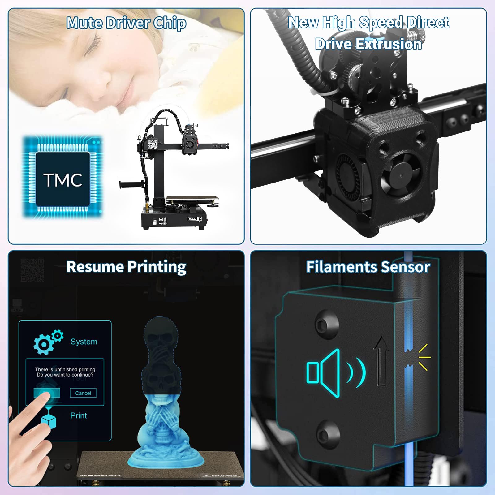 TRONXY CRUX 1S Mini-3D-Drucker, Hochgeschwindigkeits-Klein-3D-Drucker für Anfänger, 275 °C Direktextruder, Doppel-OSG15-Führungsschiene, Druckgröße 180x180x180mm