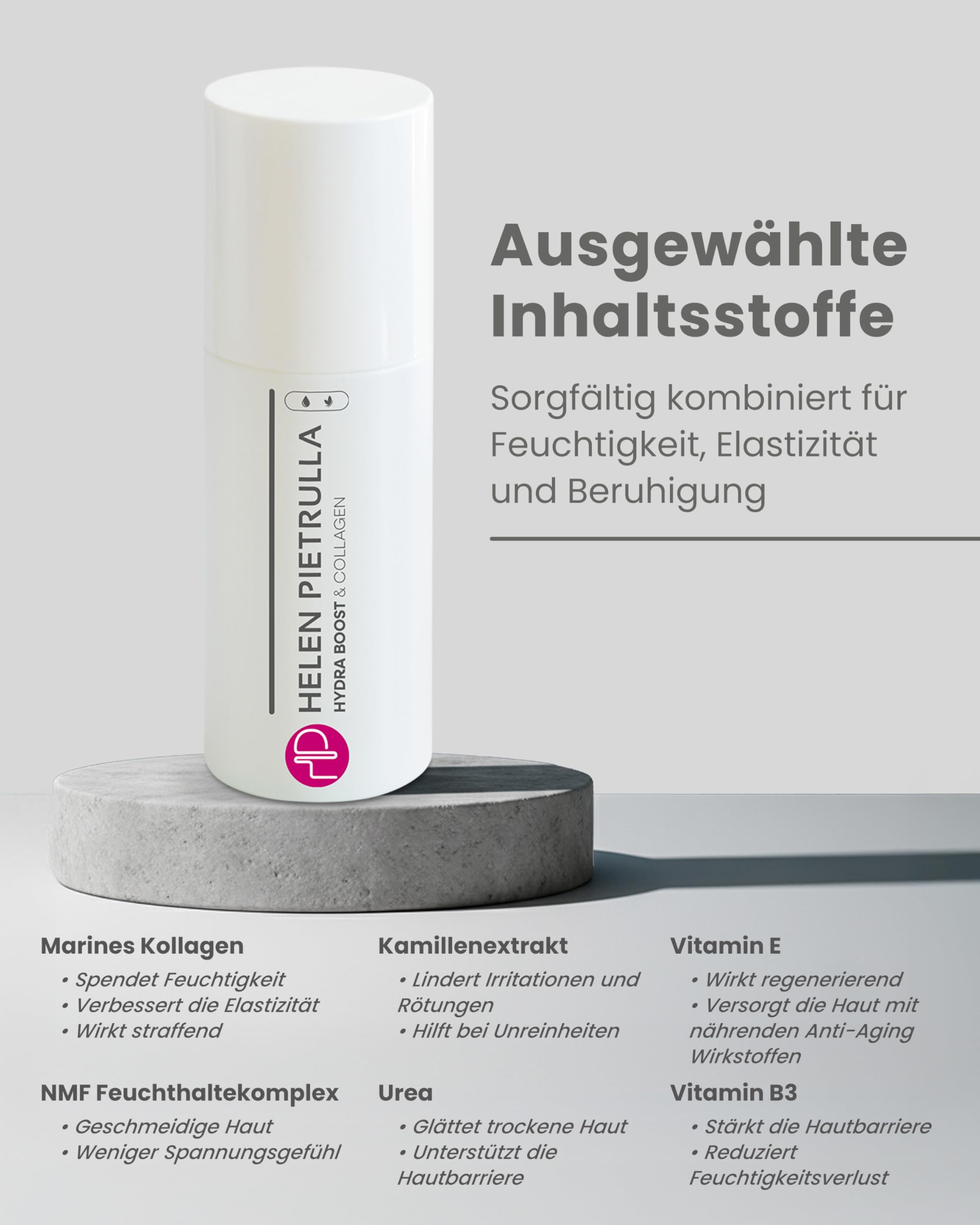 Helen Pietrulla Hydra Boost & Collagen 100 ml Feuchtigkeitscreme | Beruhigend, straffend, feuchtigkeitsspendend und Anti-Aging Pflege mit Kollagen, Kamille & Vitamin E für glatte Hautbarriere.