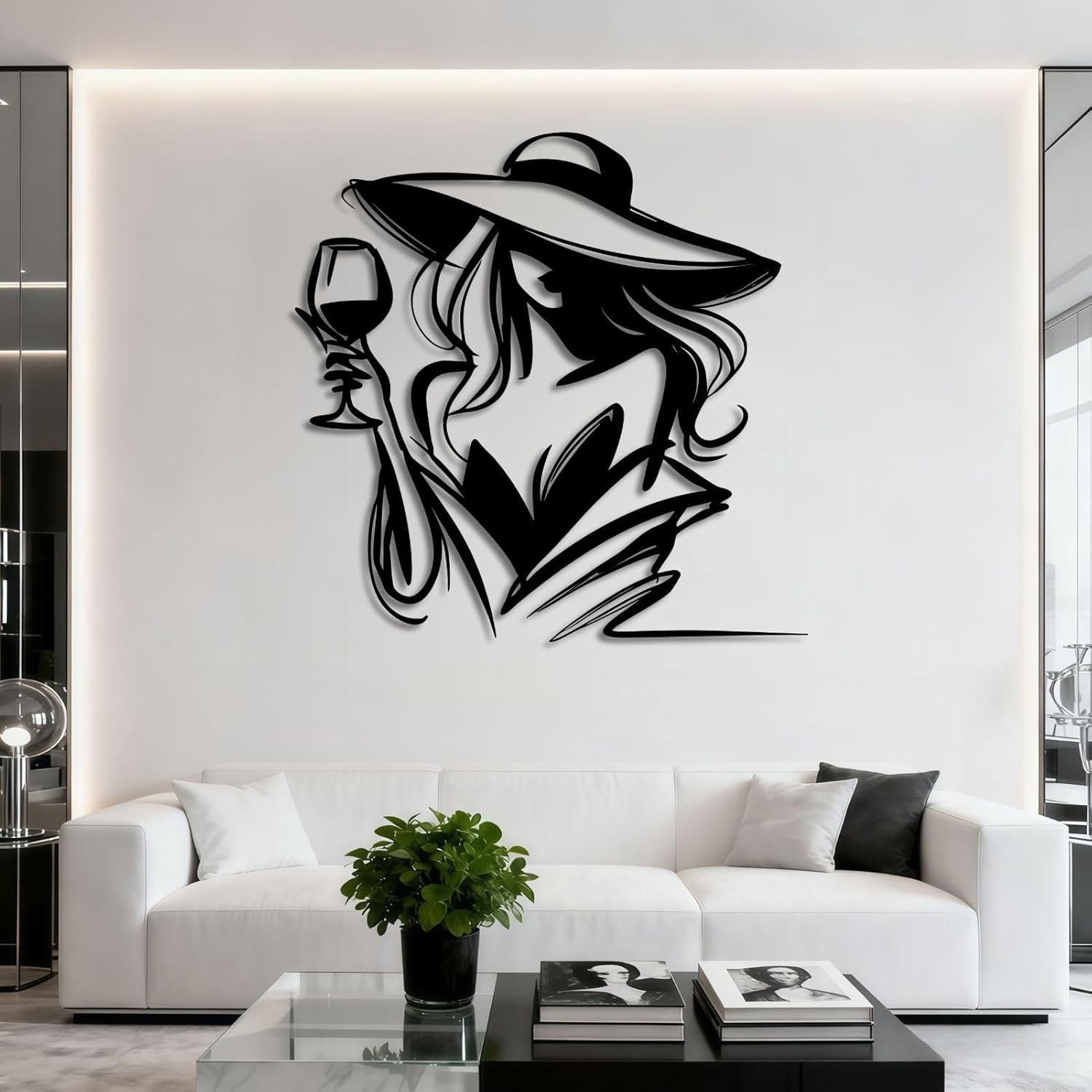 Trpiox Woman and Wine Metal Wall Art, Modern Woman Metal Wall Decor, Female Line Wall Art for Living Room, Bedroom, Bathroom, Office (Black,39" W x 39" H / 100 x 99 cm)