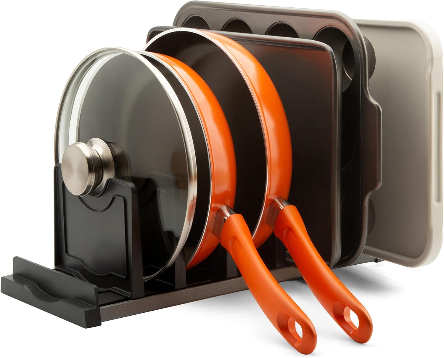 EZCOOK Adjustable Pan Organiser Rack, Aluminum Lids Cookware Holder, 6