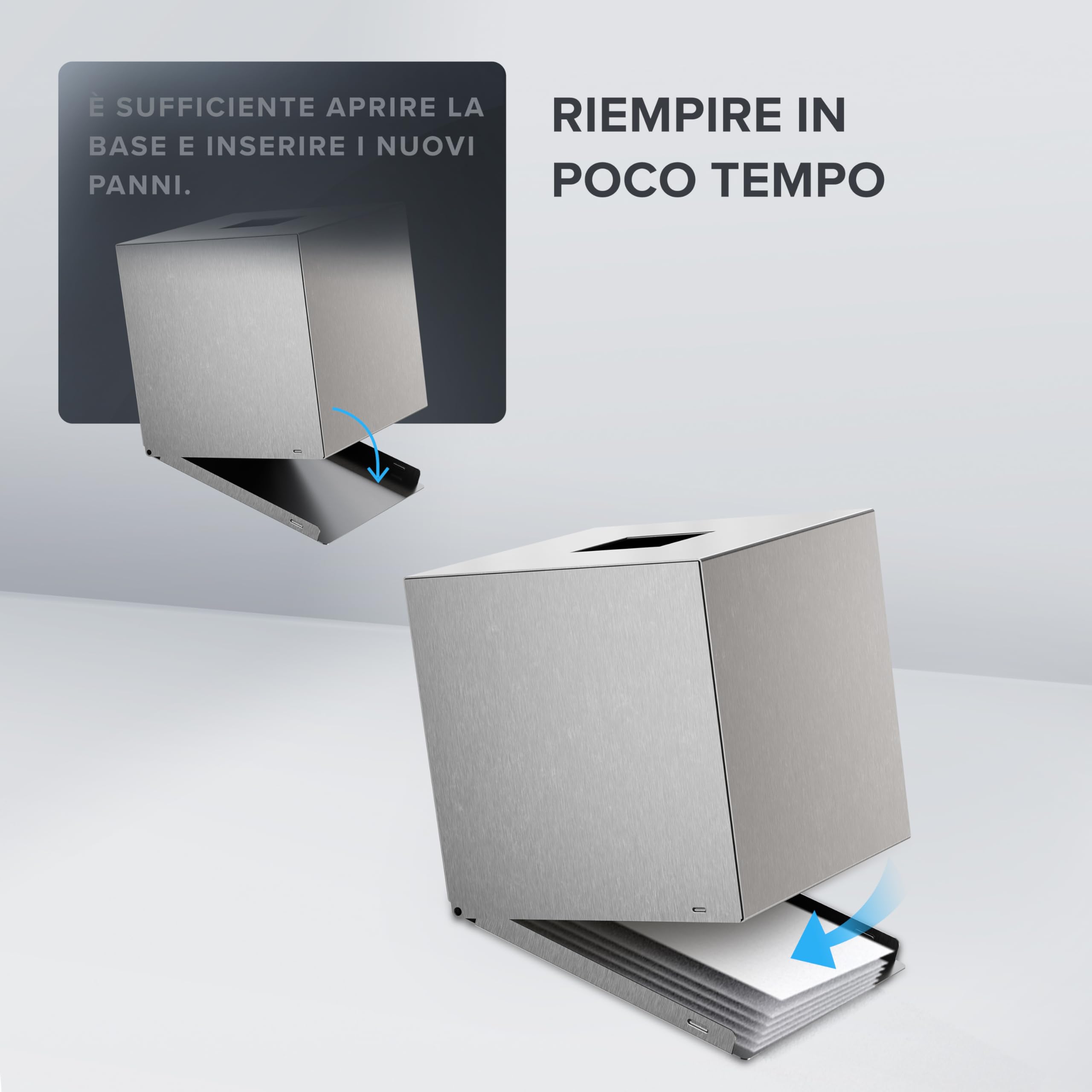 ovimar scatola quadrata per fazzoletti cosmetici Svitringen | acciaio inox | argento | dispenser per fazzoletti, asciugamani di carta o fazzoletti cosmetici | a forma di cubo per bagno, cucina