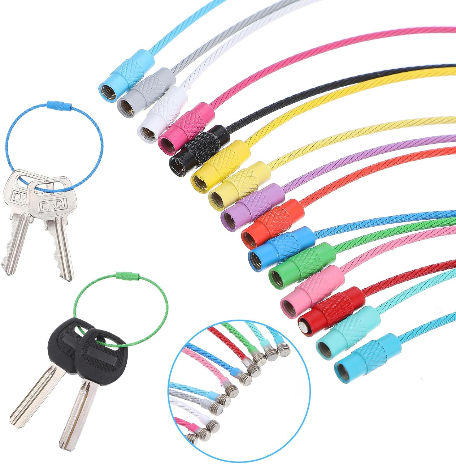 Bewudy 15pcs Wire Keychain Cable, Stainless Steel Loops 1.5mm Flexible Key Rings 6 Inch Metal Luggage Tags Large Keys Rings Detachable Wire Key Ring Colored - Image 5